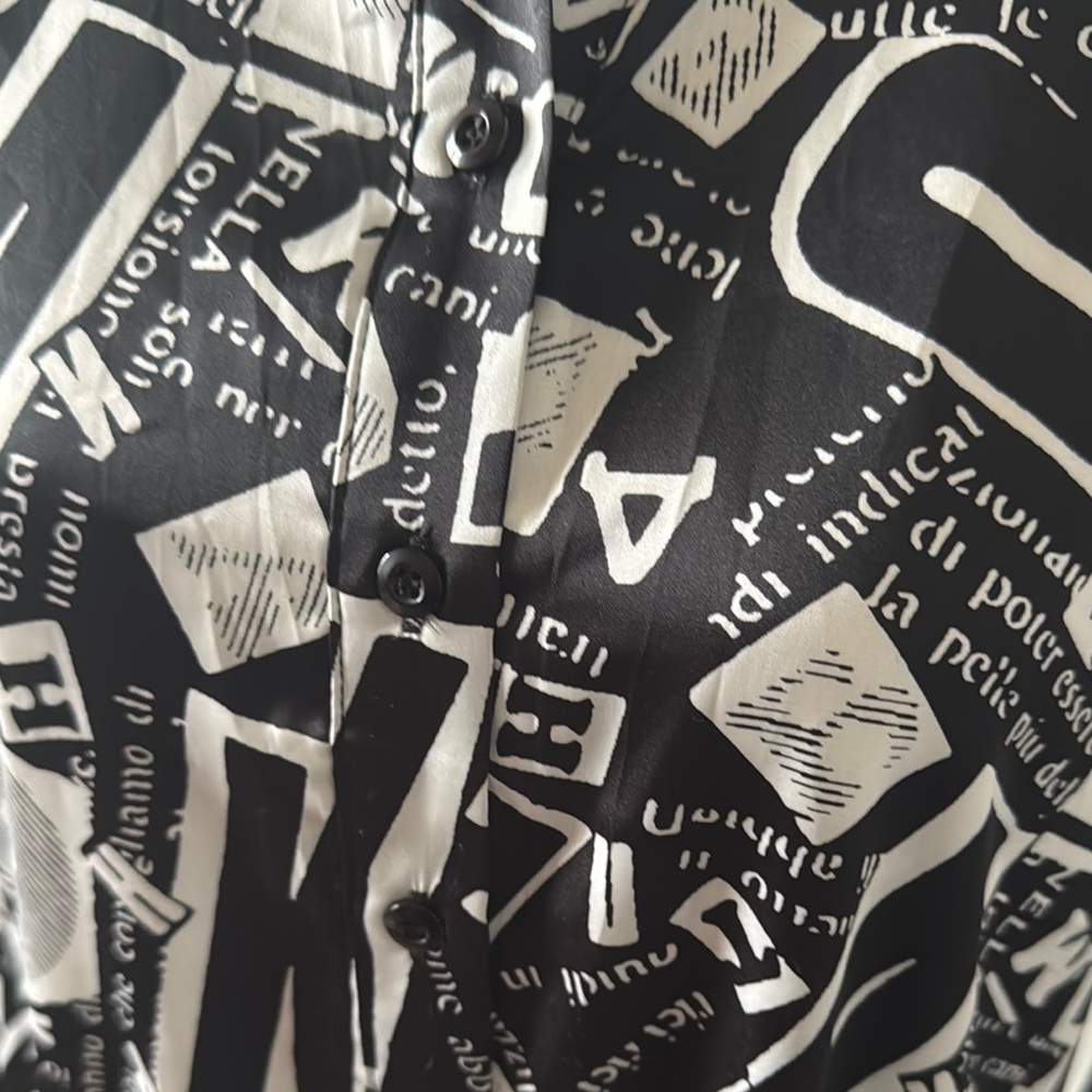Black and White Graphic Button-Up Shirt - Picture 9 of 9